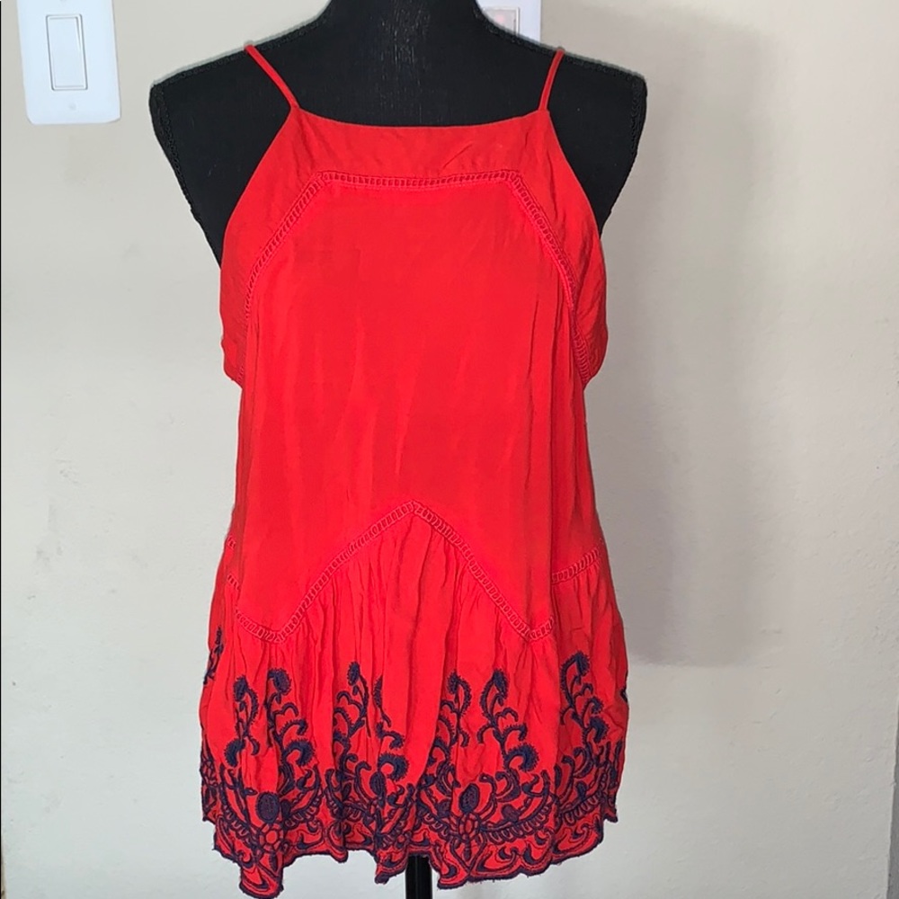 Orange and navy blue detail top